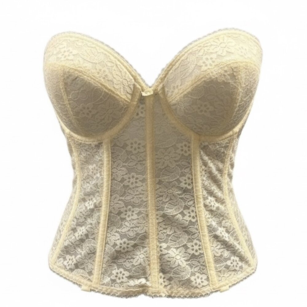 Dominique 34C Ivory Lace Back Plunge Strapless Push Up‎ Bustier Bra Bridal Prom